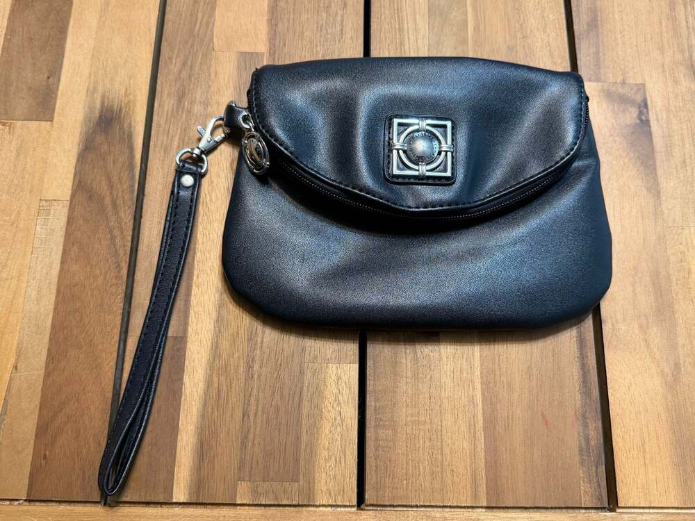 Catherine Malandrino Black Faux Leather Foldover Wristlet Clutch